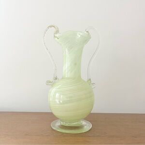 Vintage Murano Style Glass Vase Hand Made Pulled 2 Handles 6" Venice Italy Art